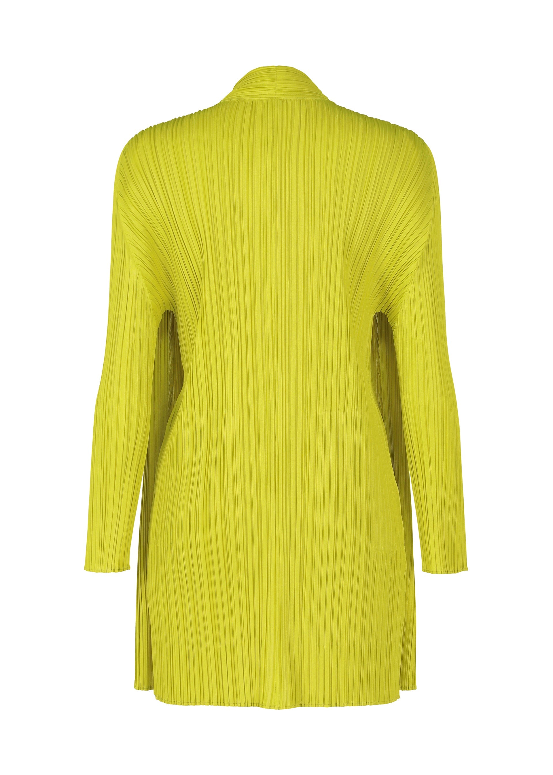 A detail shot of the PLEATS PLEASE ISSEY MIYAKE MELLOW PLEATS cardigan.