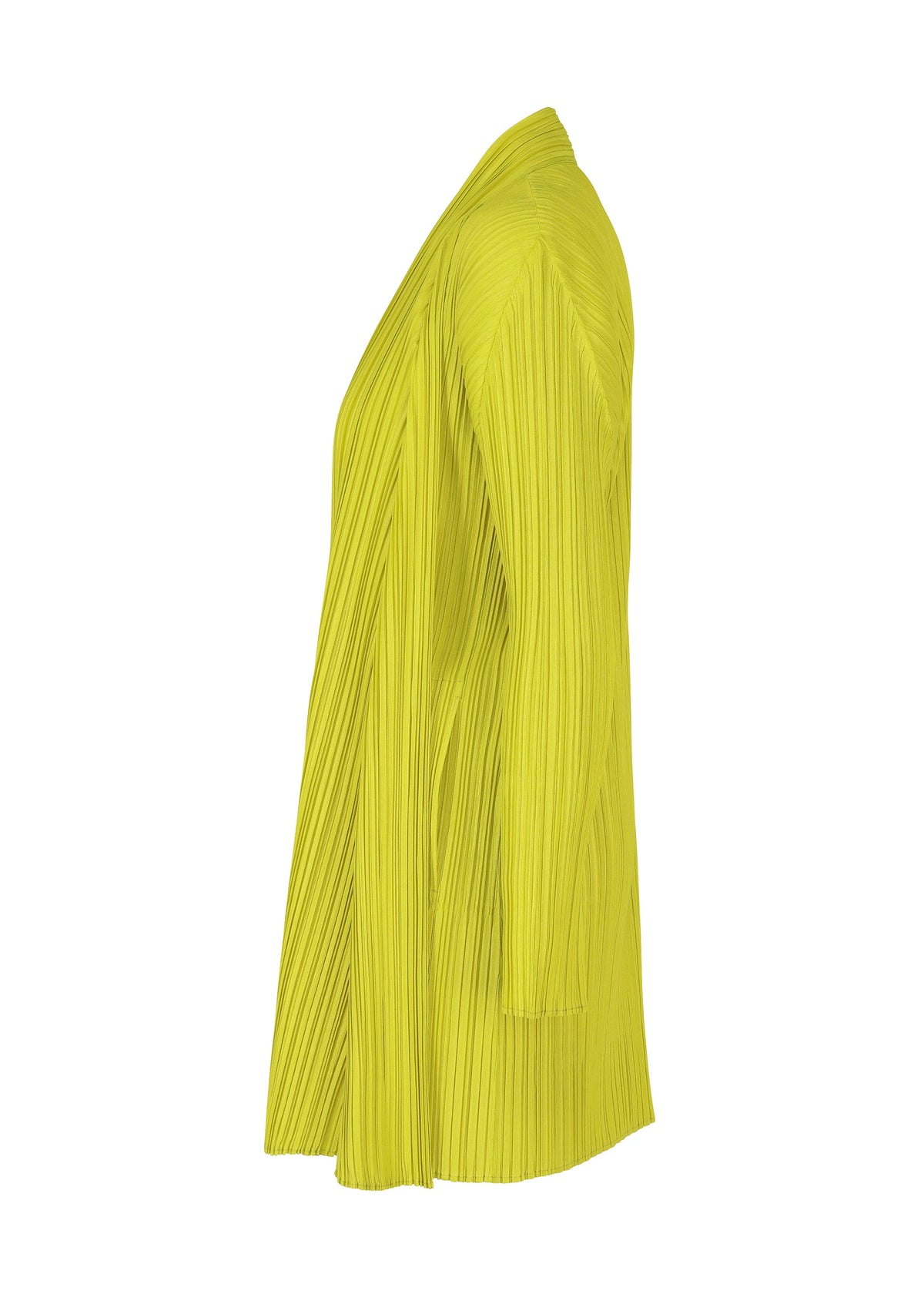 A detail shot of the PLEATS PLEASE ISSEY MIYAKE MELLOW PLEATS cardigan.