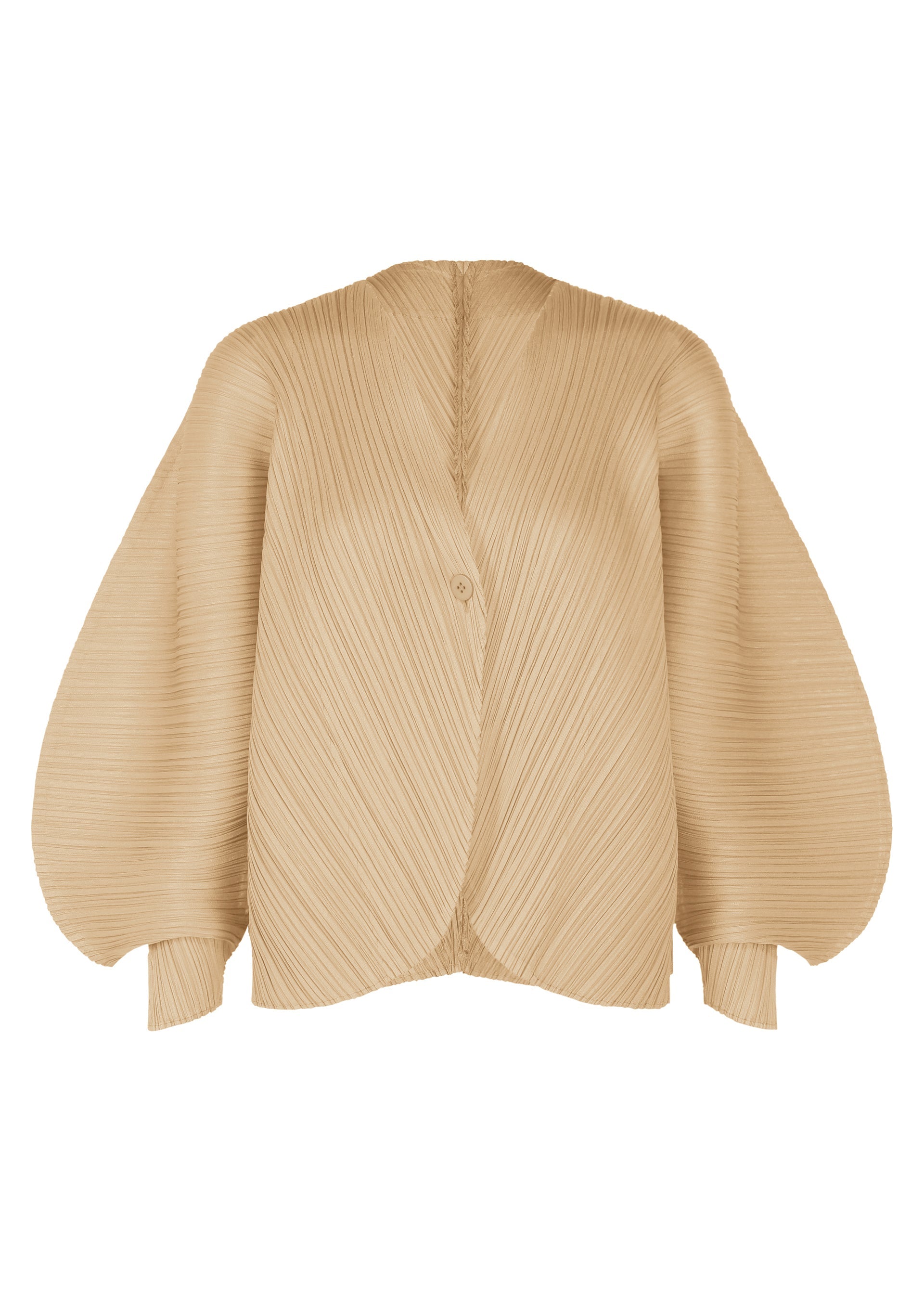 A product shot of the PLEATS PLEASE ISSEY MIYAKE COAST cardigan in sand beige (43).