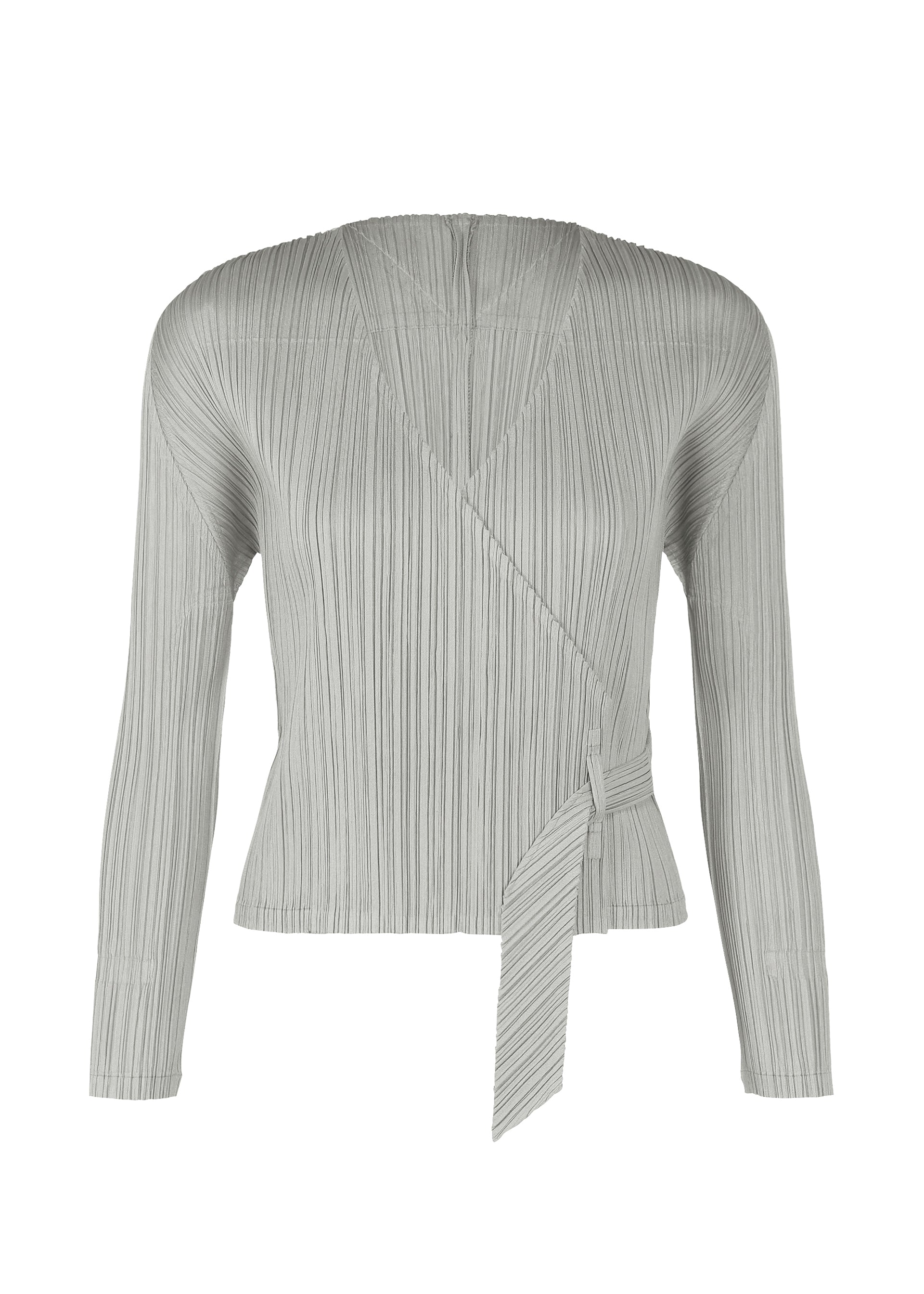A product shot of the PLEATS PLEASE ISSEY MIYAKE FACADE cardigan in light grey (10).