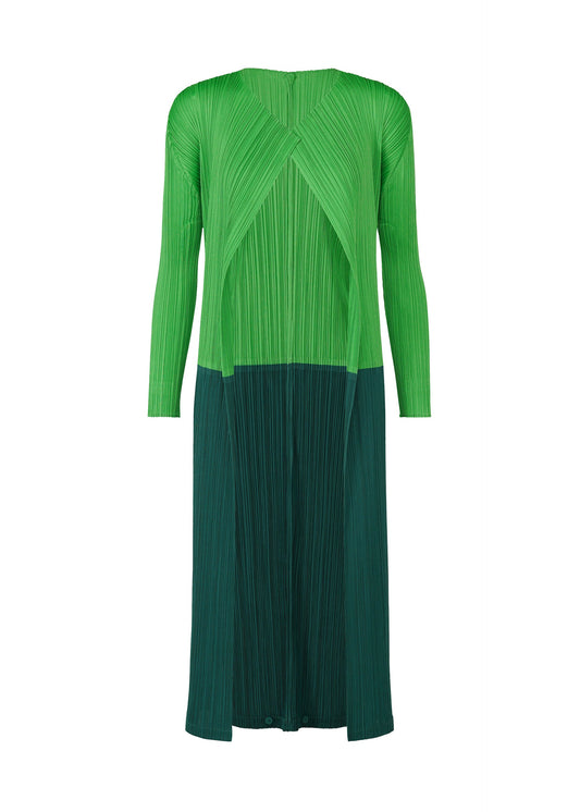 A product shot of the PLEATS PLEASE ISSEY MIYAKE SWING cardigan in green (62).