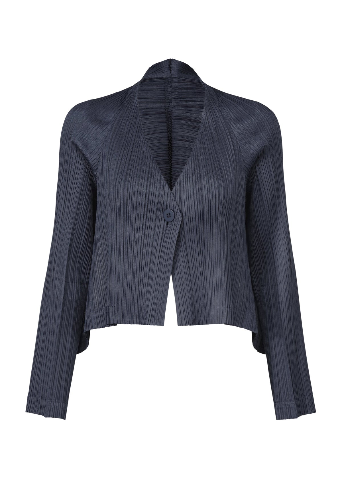 A product shot of the PLEATS PLEASE ISSEY MIYAKE CITY FRAME cardigan in dark navy (78).