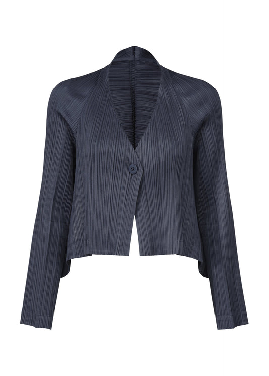 A product shot of the PLEATS PLEASE ISSEY MIYAKE CITY FRAME cardigan in dark navy (78).