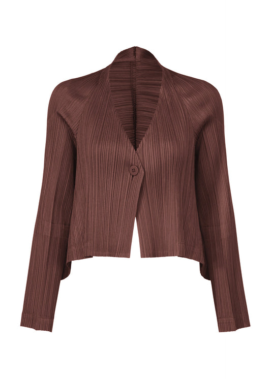 A product shot of the PLEATS PLEASE ISSEY MIYAKE CITY FRAME cardigan in bordeaux (84).