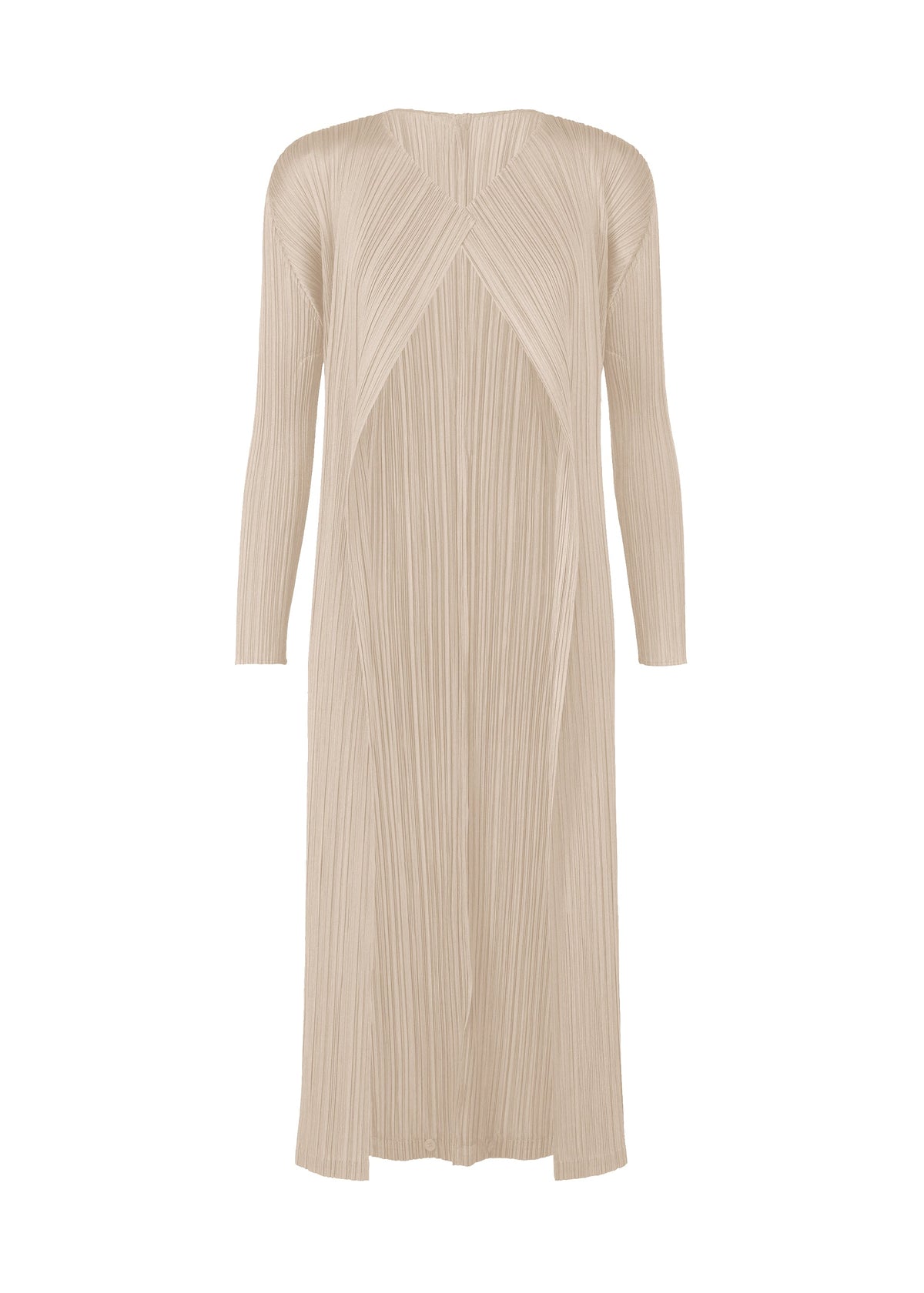 A product shot of the PLEATS PLEASE ISSEY MIYAKE SWING SOLID cardigan in greige (42).