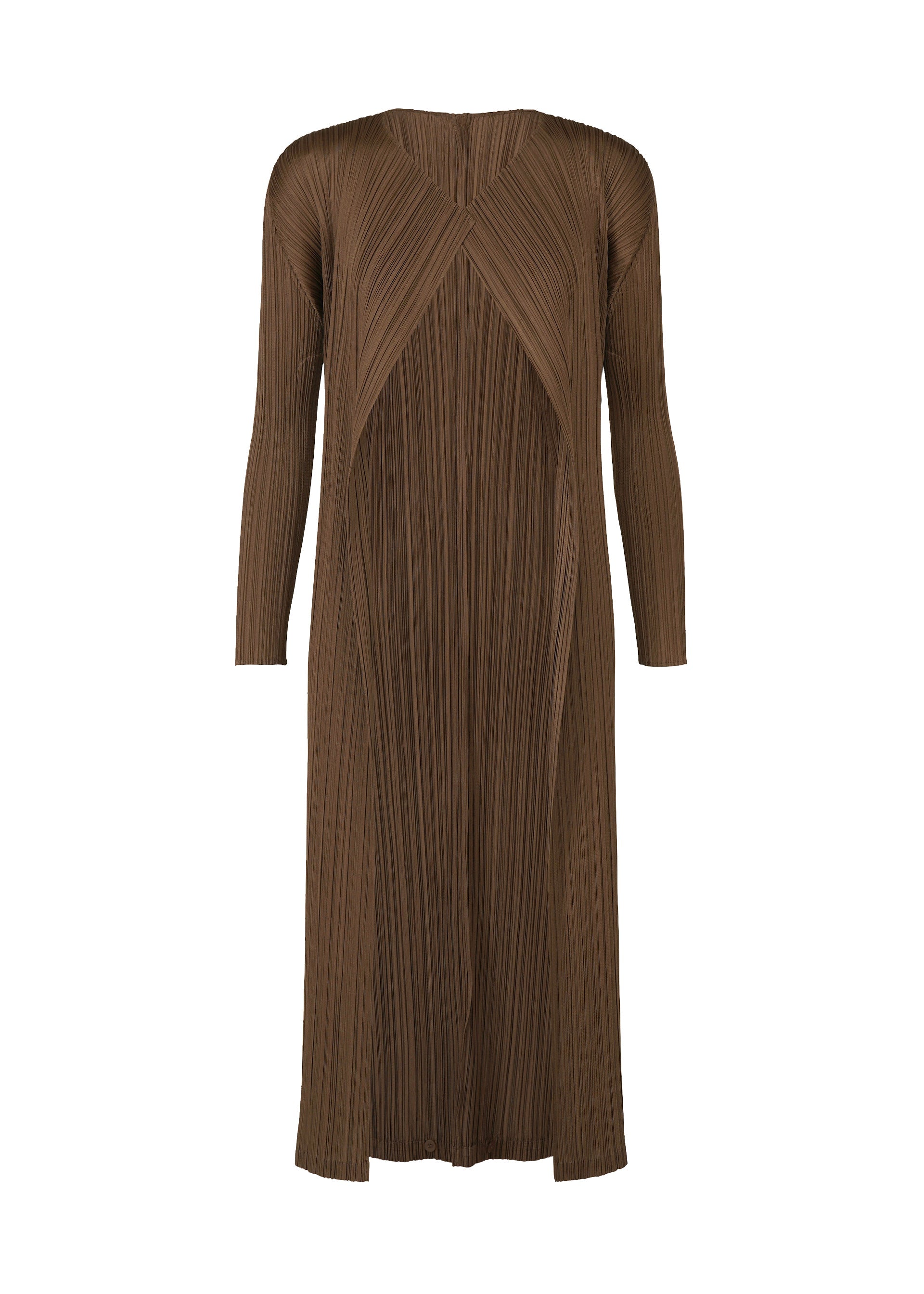 A product shot of the PLEATS PLEASE ISSEY MIYAKE SWING SOLID cardigan in brown (44).