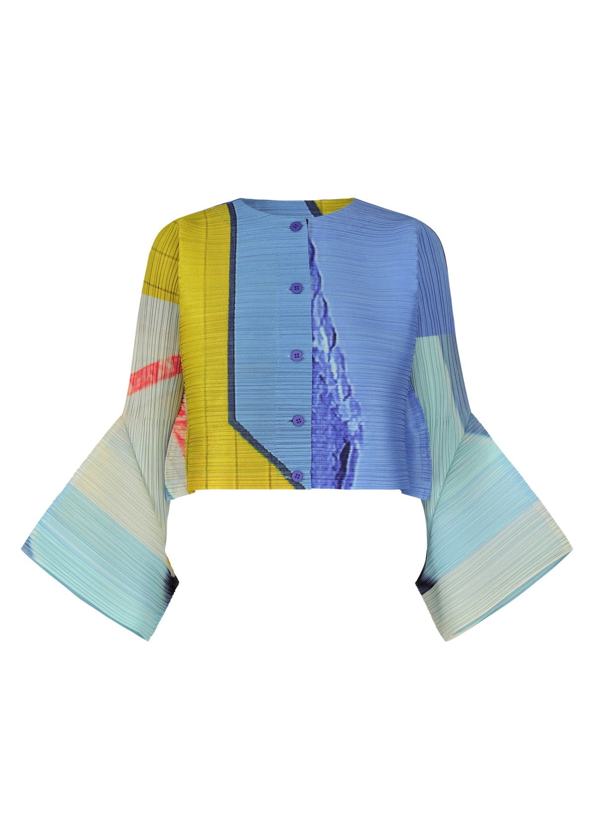 A product shot of the PLEATS PLEASE ISSEY MIYAKE CITY COLLAGE clothing in blue x yellow (07).
