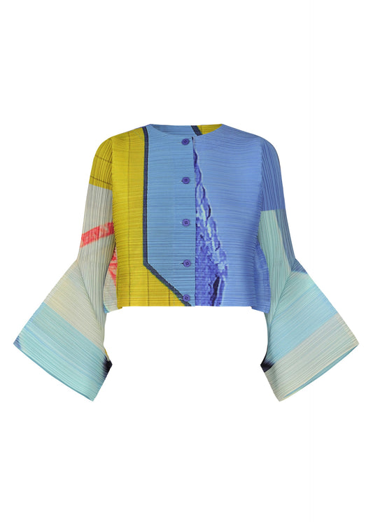 A product shot of the PLEATS PLEASE ISSEY MIYAKE CITY COLLAGE clothing in blue x yellow (07).