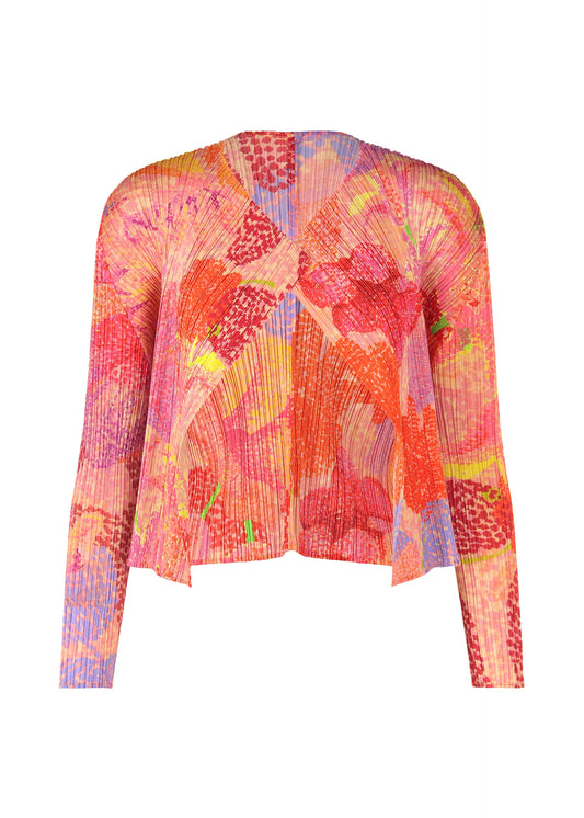 A product shot of the PLEATS PLEASE ISSEY MIYAKE FOGGY FOREST cardigan in pink (22).