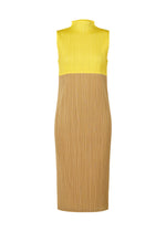 A product shot of the PLEATS PLEASE ISSEY MIYAKE SWING dress in yellow (52).