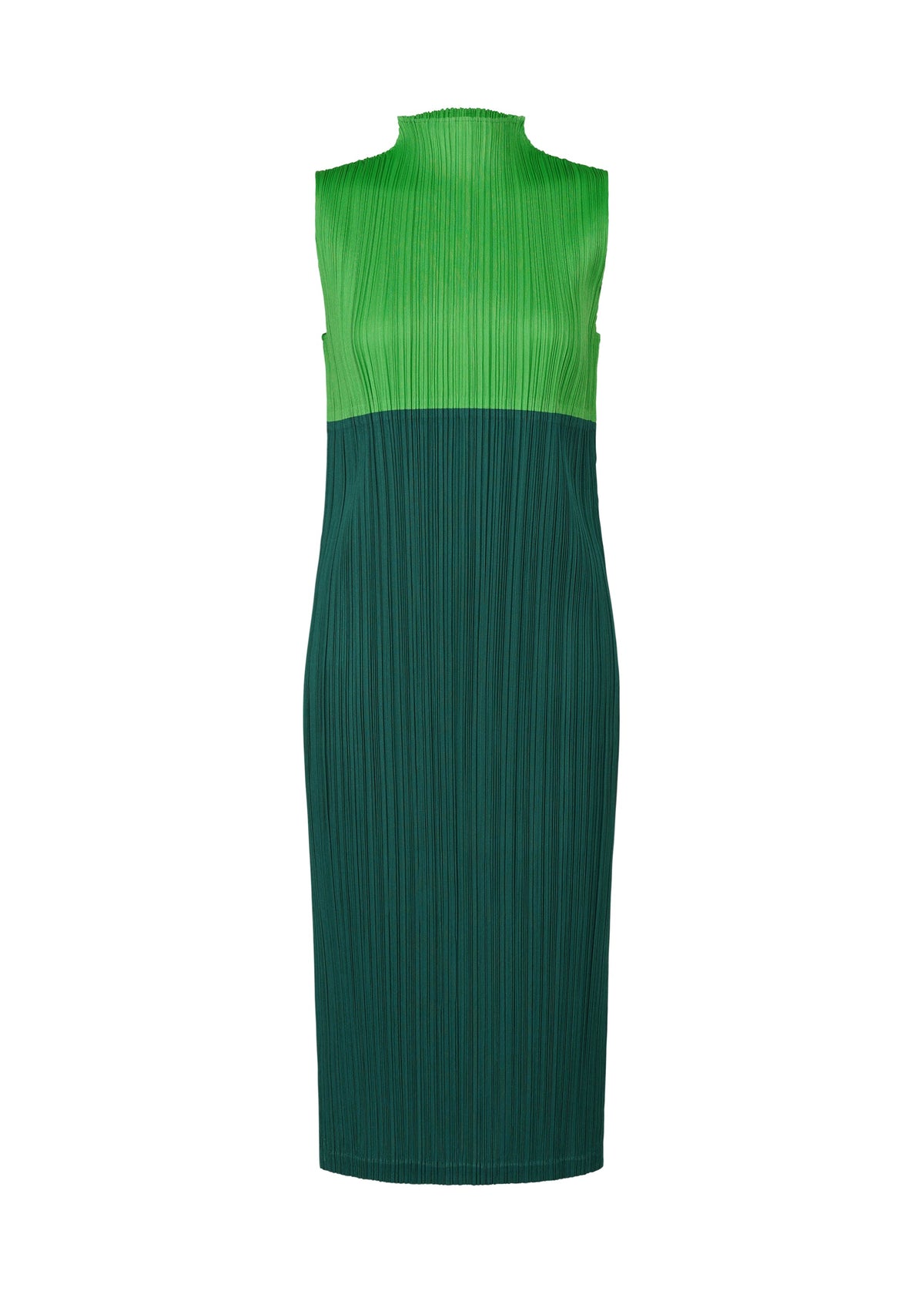 A product shot of the PLEATS PLEASE ISSEY MIYAKE SWING dress in green (62).