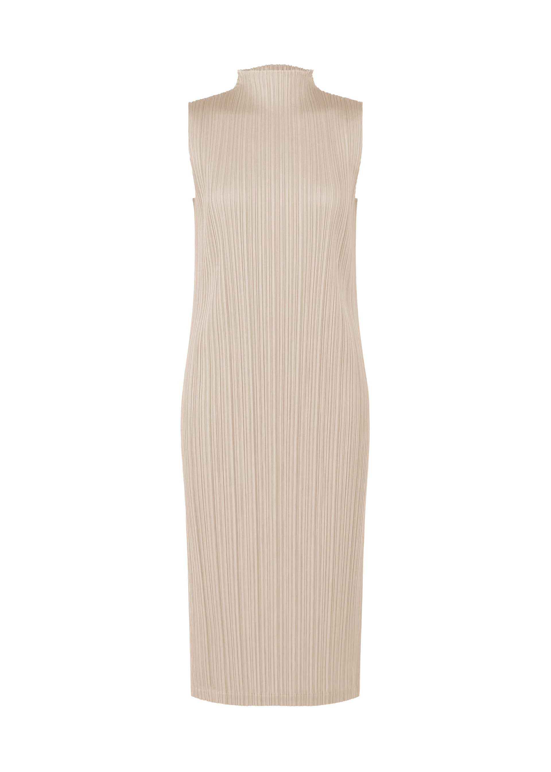 A product shot of the PLEATS PLEASE ISSEY MIYAKE SWING SOLID dress in greige (42).