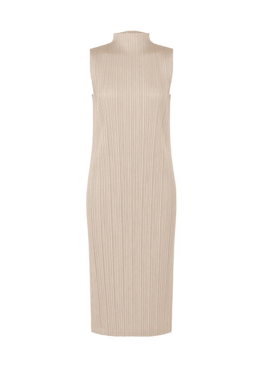 A product shot of the PLEATS PLEASE ISSEY MIYAKE SWING SOLID dress in greige (42).