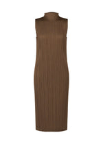 A product shot of the PLEATS PLEASE ISSEY MIYAKE SWING SOLID dress in brown (44).