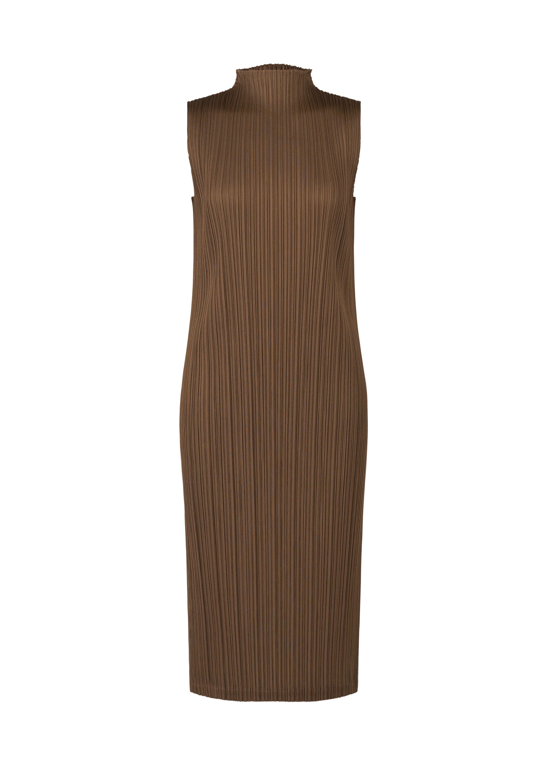 A product shot of the PLEATS PLEASE ISSEY MIYAKE SWING SOLID dress in brown (44).