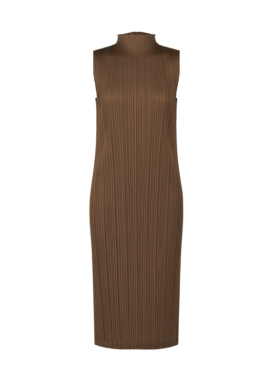 A product shot of the PLEATS PLEASE ISSEY MIYAKE SWING SOLID dress in brown (44).