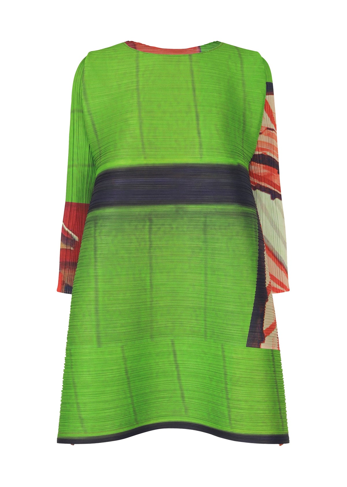 A product shot of the PLEATS PLEASE ISSEY MIYAKE CITY COLLAGE clothing in red x green (08).