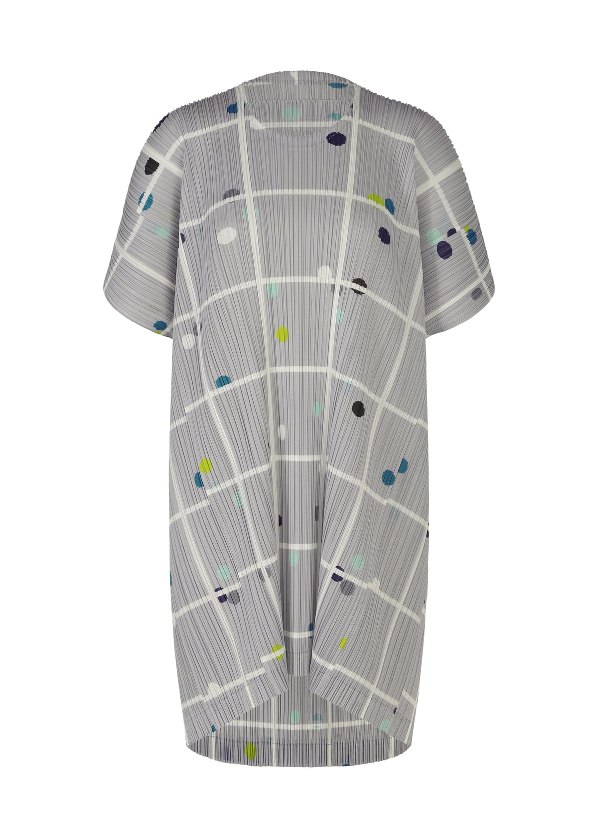 A product shot of the PLEATS PLEASE ISSEY MIYAKE CROSSING DOTS dress in light grey (10).