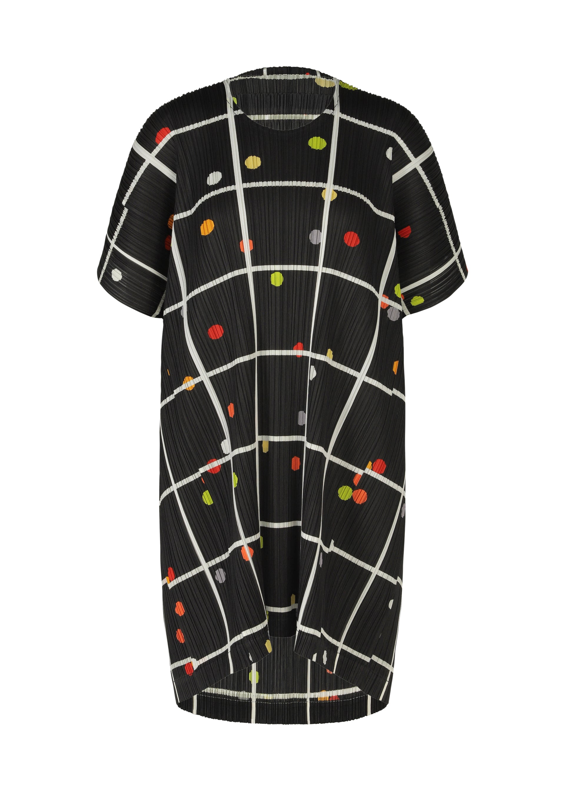A product shot of the PLEATS PLEASE ISSEY MIYAKE CROSSING DOTS dress in black (15).