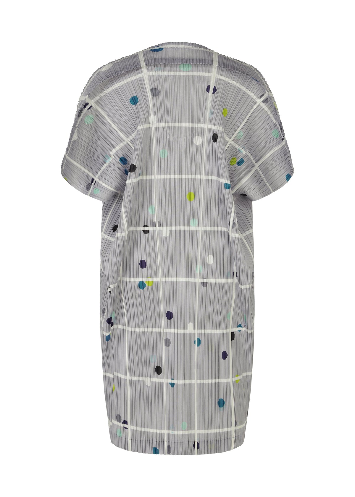 A detail shot of the PLEATS PLEASE ISSEY MIYAKE CROSSING DOTS dress.
