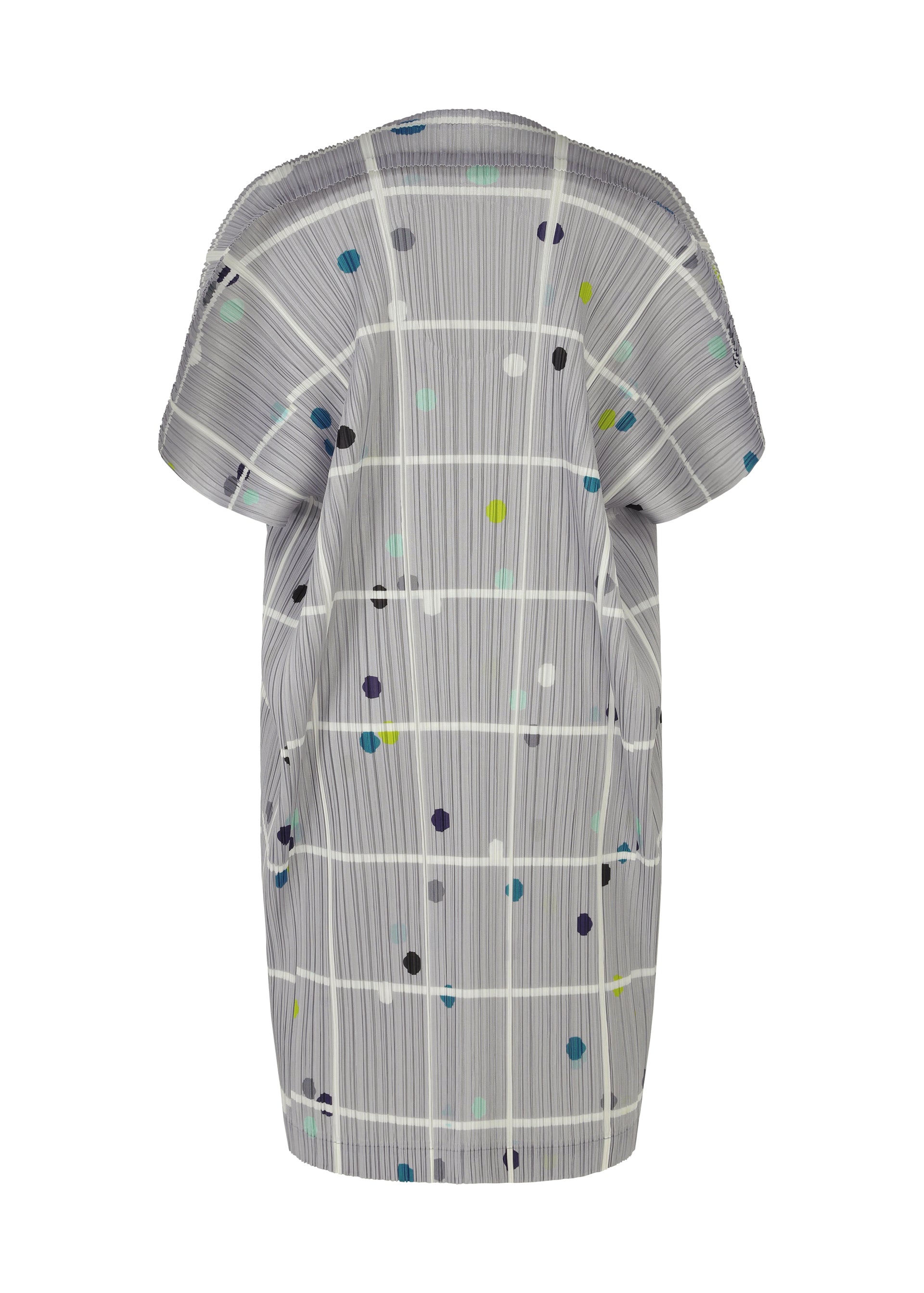 A detail shot of the PLEATS PLEASE ISSEY MIYAKE CROSSING DOTS dress.