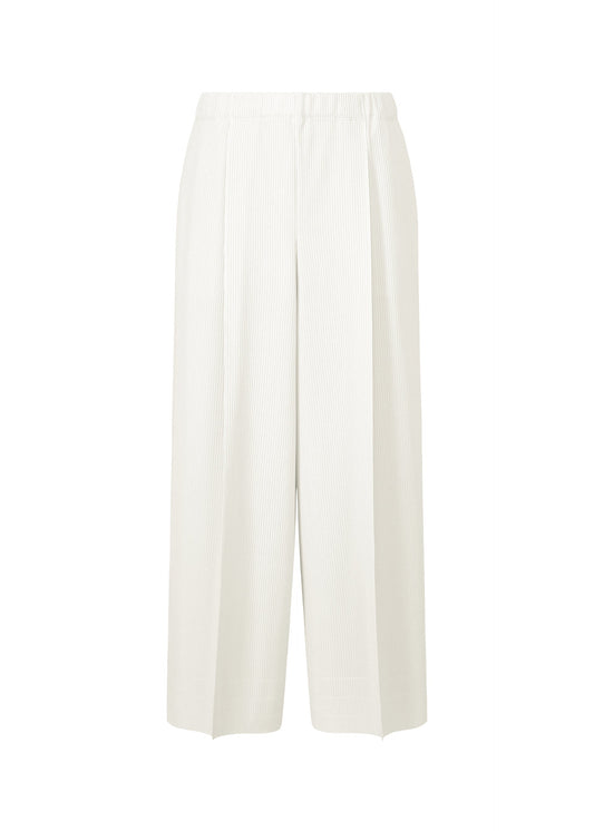 A product shot of the PLEATS PLEASE ISSEY MIYAKE A POC BOTTOMS trousers in white (01).