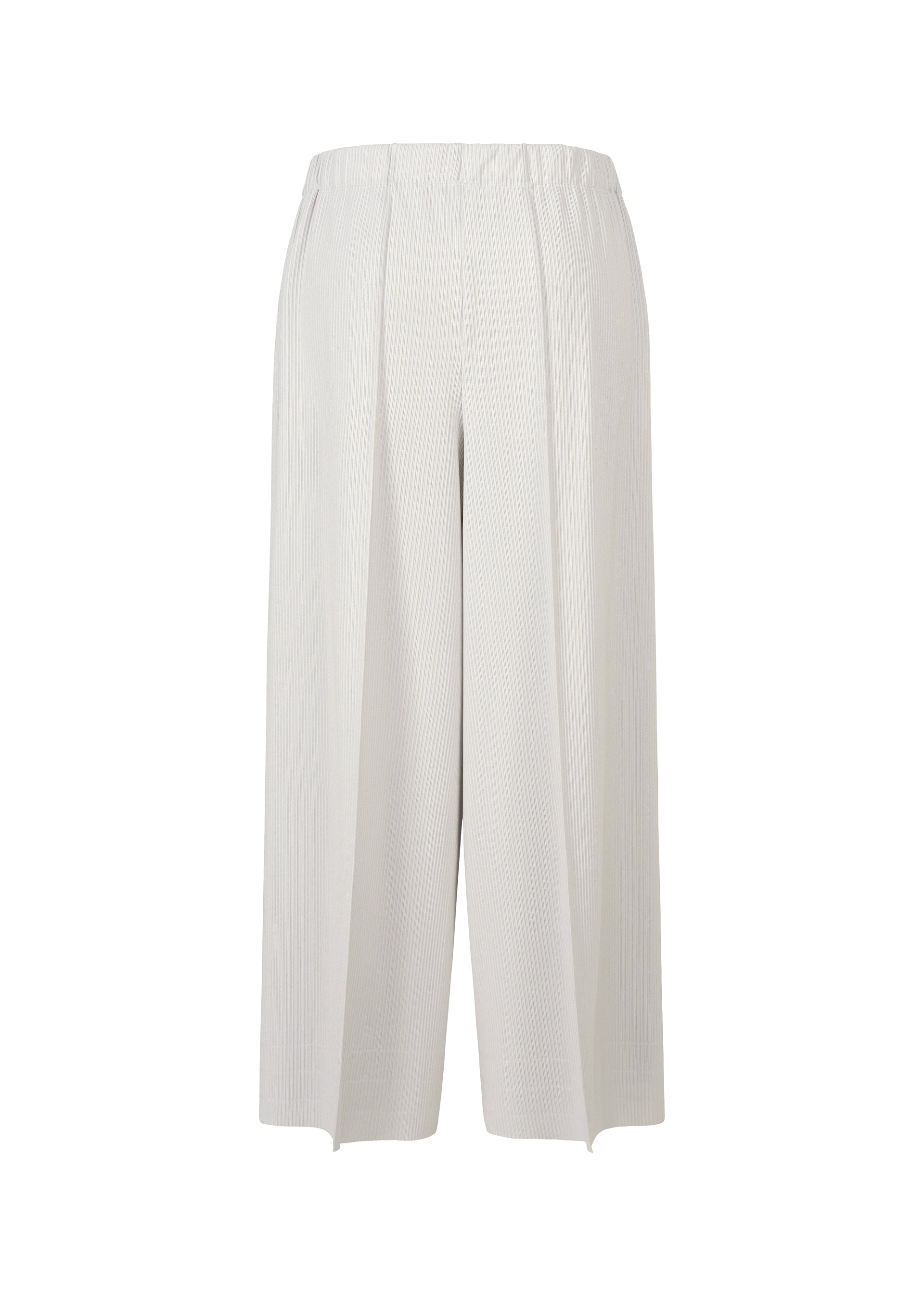A detail shot of the PLEATS PLEASE ISSEY MIYAKE A POC BOTTOMS trousers.