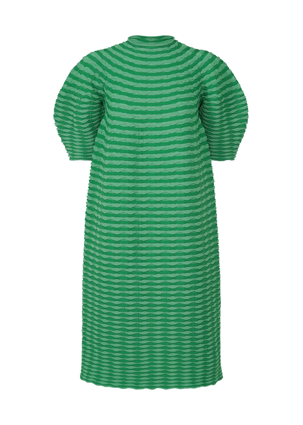 A product shot of the PLEATS PLEASE ISSEY MIYAKE COLORFUL MUSHROOM KNIT dress in grass green (63).