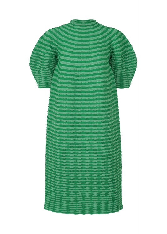 A product shot of the PLEATS PLEASE ISSEY MIYAKE COLORFUL MUSHROOM KNIT dress in grass green (63).