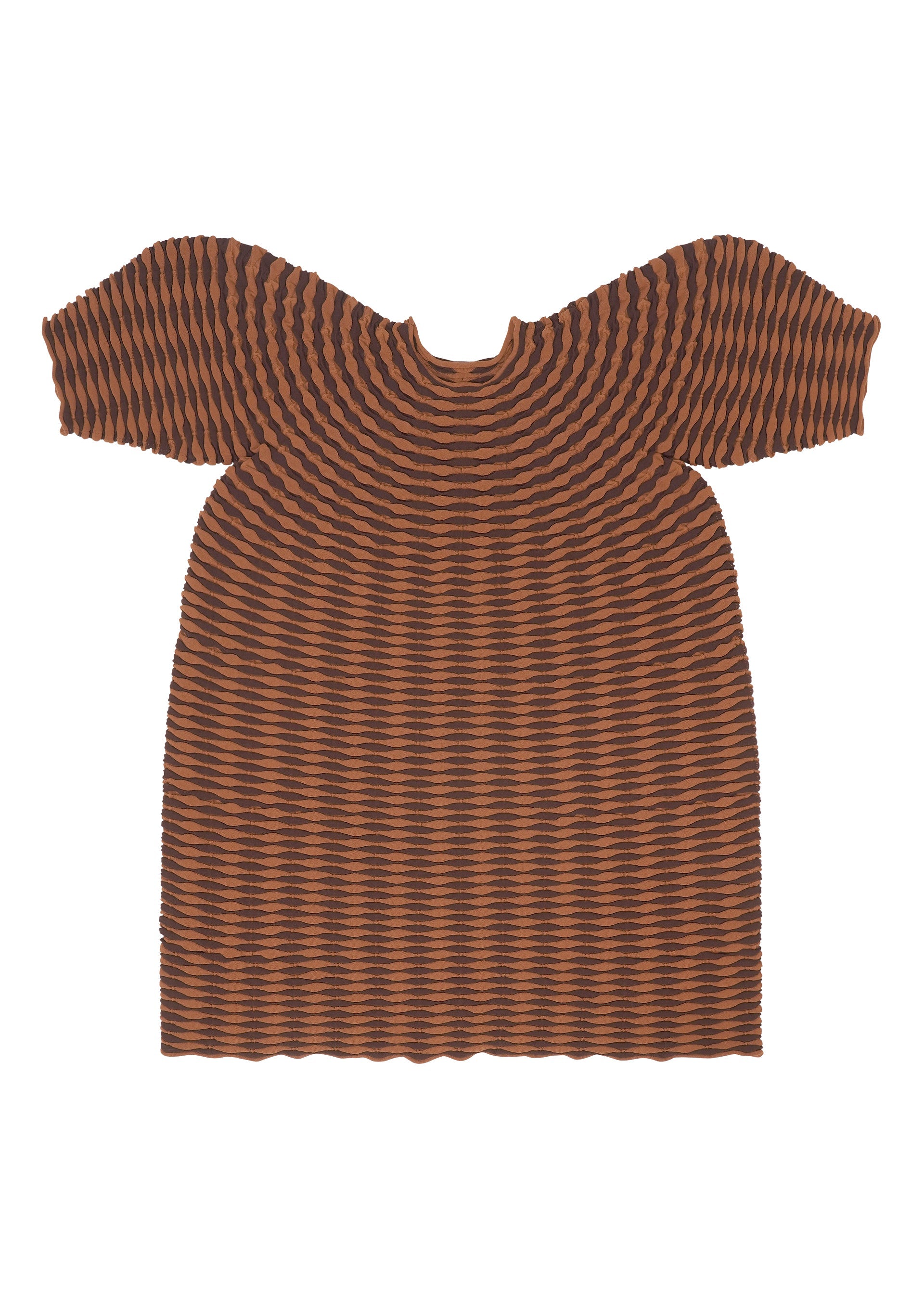 A detail shot of the PLEATS PLEASE ISSEY MIYAKE COLORFUL MUSHROOM KNIT dress.