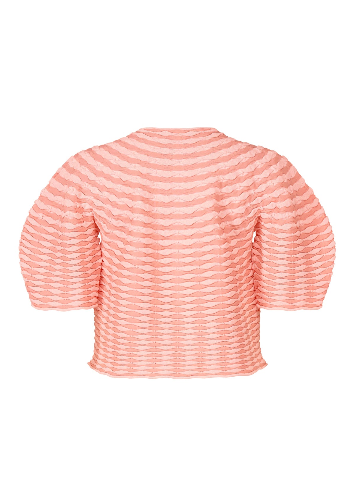 A detail shot of the PLEATS PLEASE ISSEY MIYAKE COLORFUL MUSHROOM KNIT shirt.