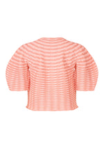 A detail shot of the PLEATS PLEASE ISSEY MIYAKE COLORFUL MUSHROOM KNIT shirt.