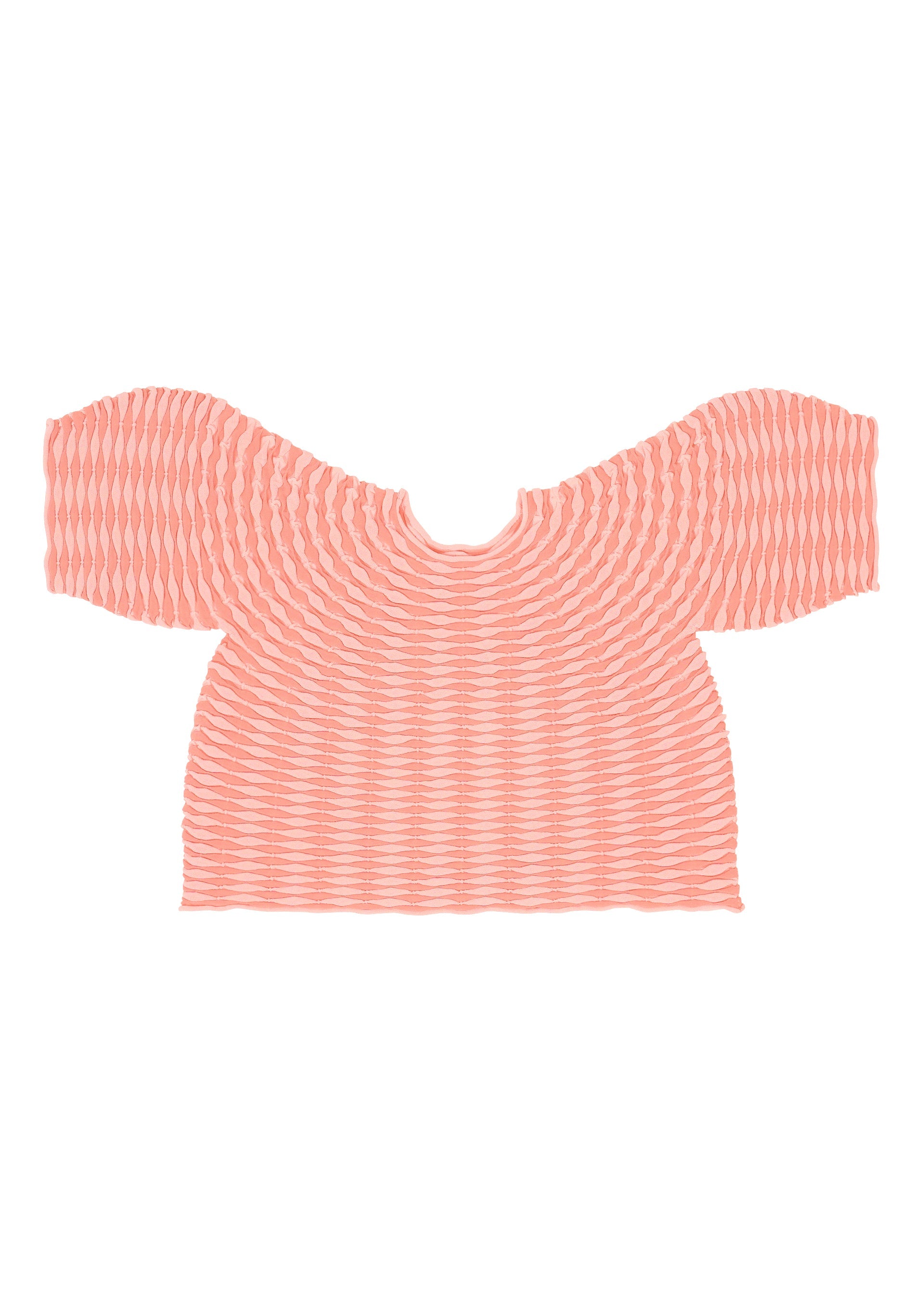 A detail shot of the PLEATS PLEASE ISSEY MIYAKE COLORFUL MUSHROOM KNIT shirt.