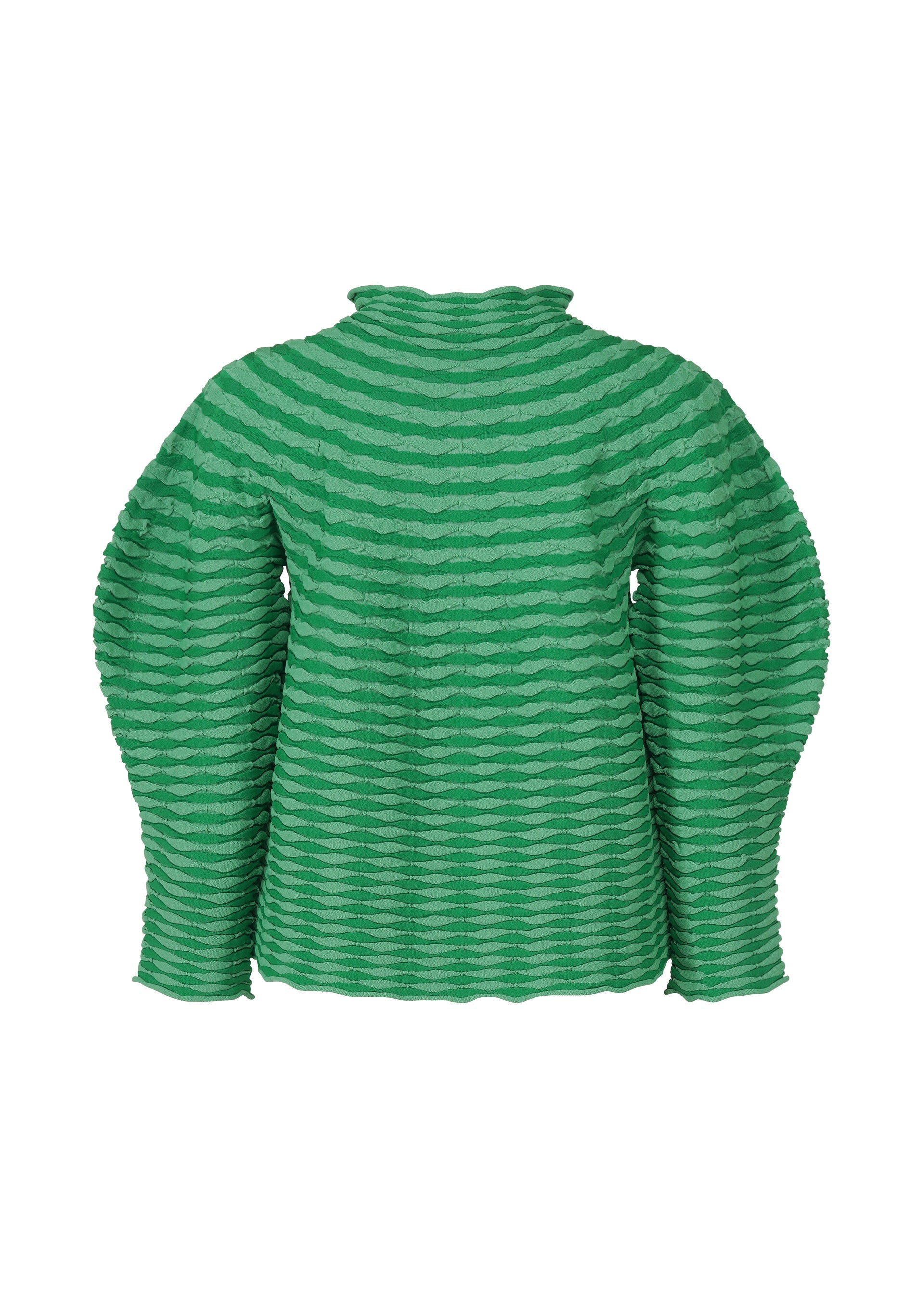A detail shot of the PLEATS PLEASE ISSEY MIYAKE COLORFUL MUSHROOM KNIT shirt.