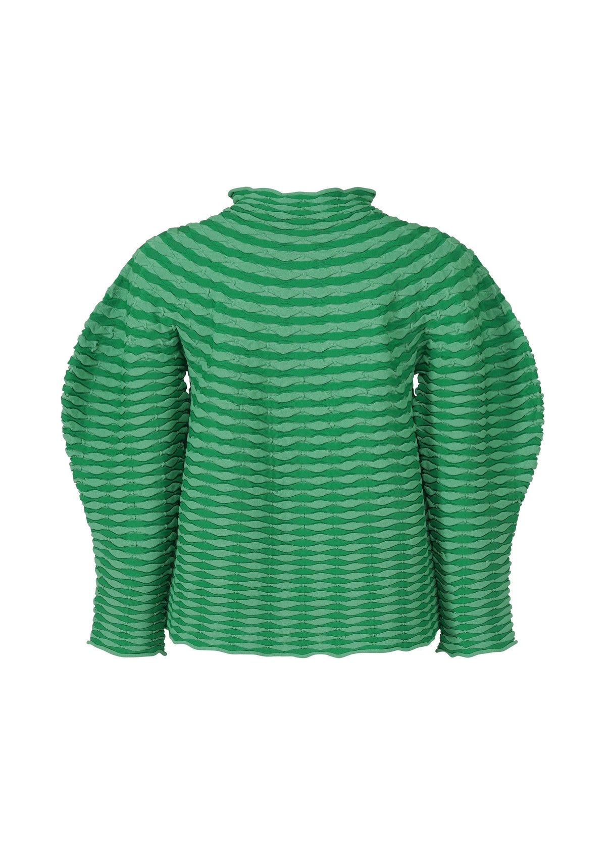 A detail shot of the PLEATS PLEASE ISSEY MIYAKE COLORFUL MUSHROOM KNIT shirt.
