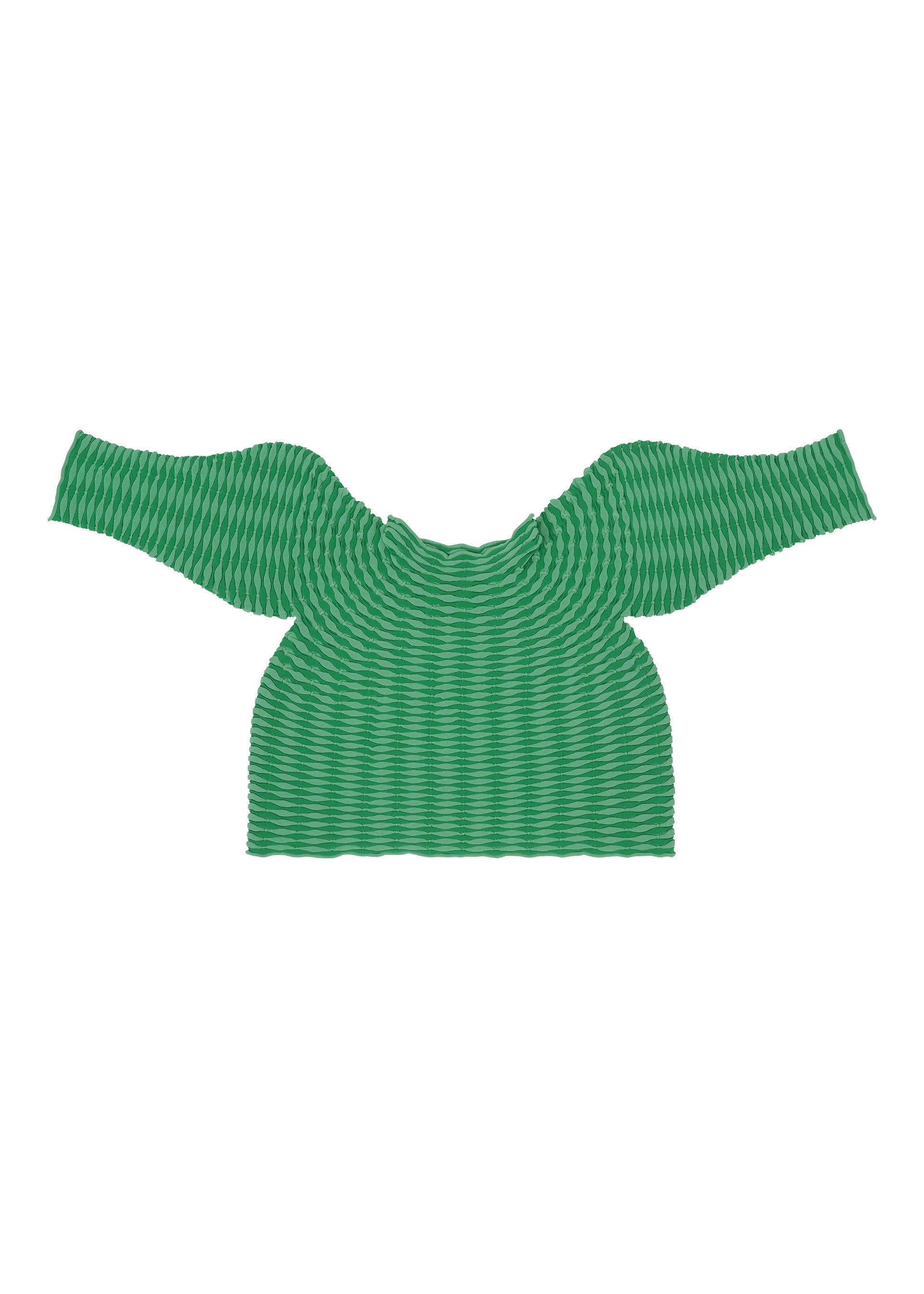 A detail shot of the PLEATS PLEASE ISSEY MIYAKE COLORFUL MUSHROOM KNIT shirt.