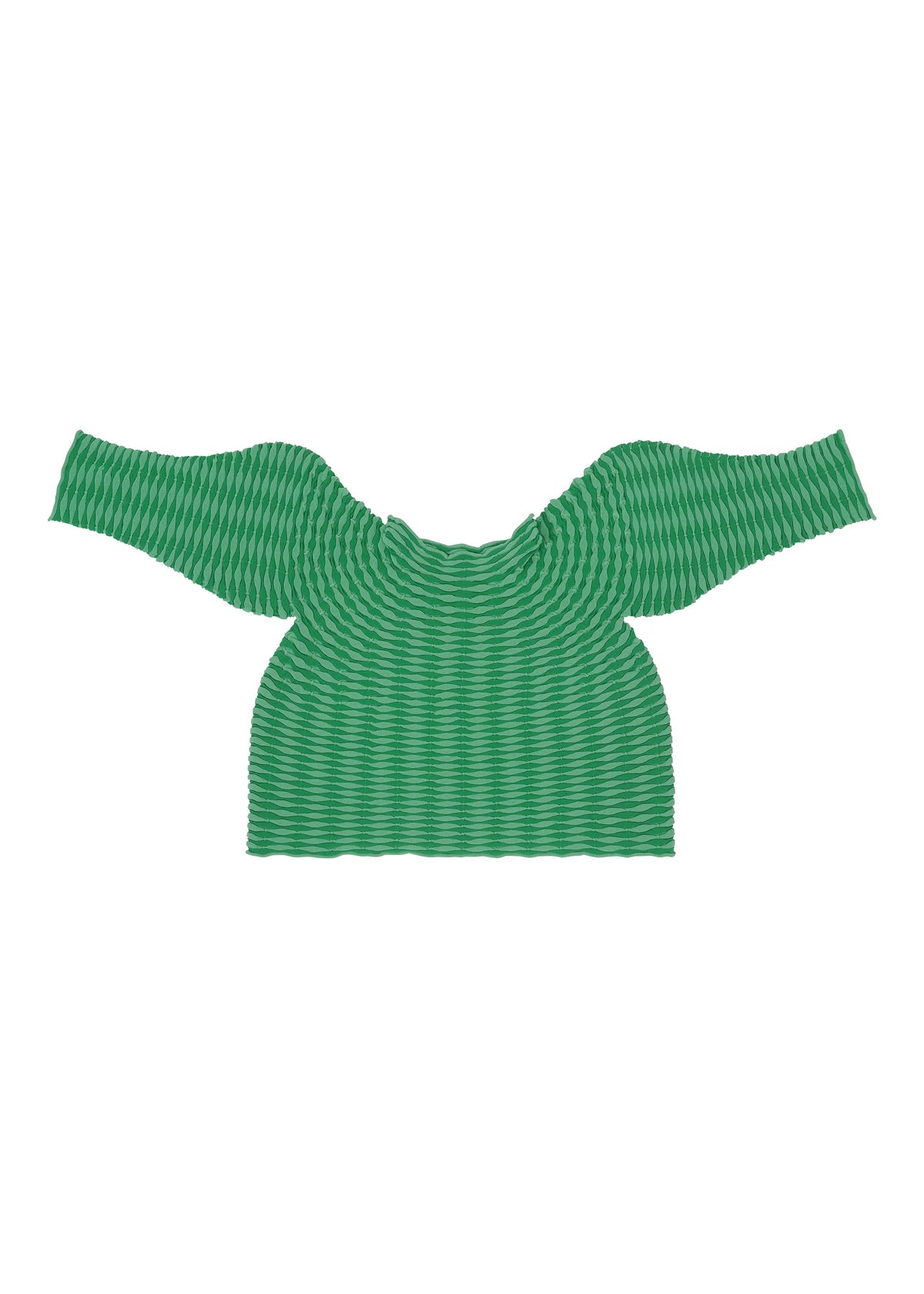 A detail shot of the PLEATS PLEASE ISSEY MIYAKE COLORFUL MUSHROOM KNIT shirt.