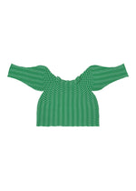 A detail shot of the PLEATS PLEASE ISSEY MIYAKE COLORFUL MUSHROOM KNIT shirt.