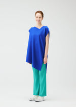 A model wears the PLEATS PLEASE ISSEY MIYAKE A POC SEA GLASS tunic.