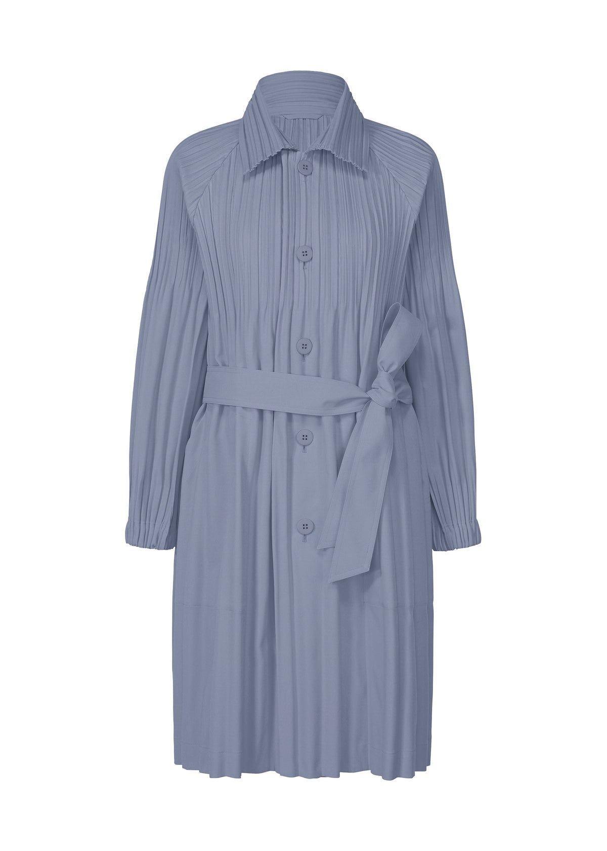 A product shot of the PLEATS PLEASE ISSEY MIYAKE SMOOTH COAT coat in blue grey (13).