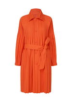 A product shot of the PLEATS PLEASE ISSEY MIYAKE SMOOTH COAT coat in orange red (35).