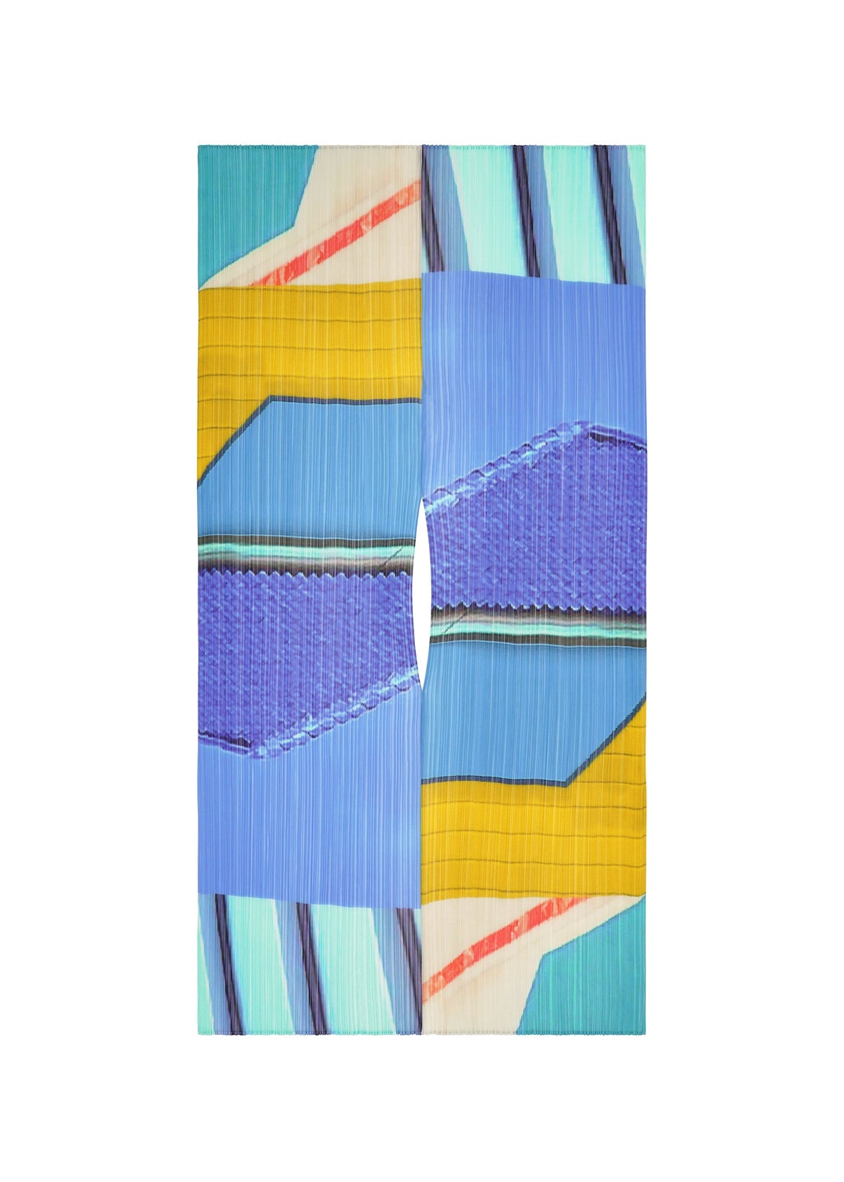 A product shot of the PLEATS PLEASE ISSEY MIYAKE CITY COLLAGE MADAME T accessories in blue x yellow (07).