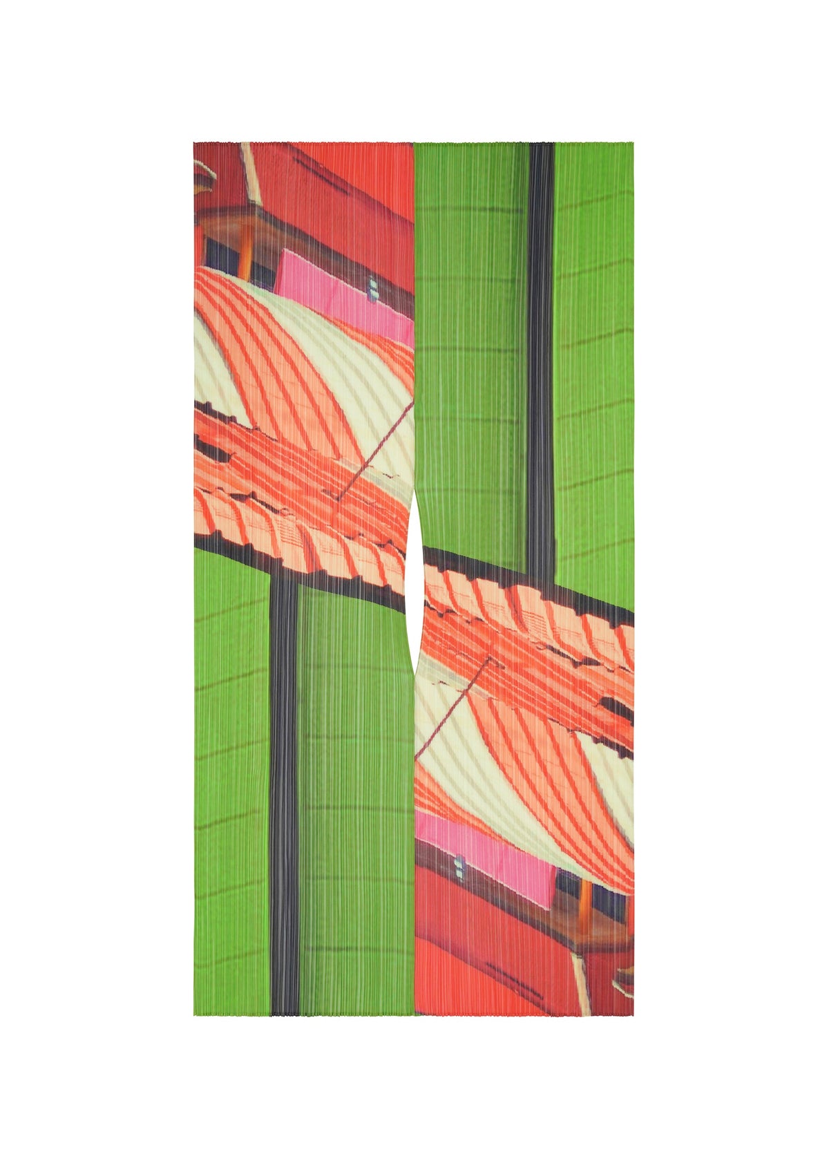 A product shot of the PLEATS PLEASE ISSEY MIYAKE CITY COLLAGE MADAME T accessories in red x green (08).