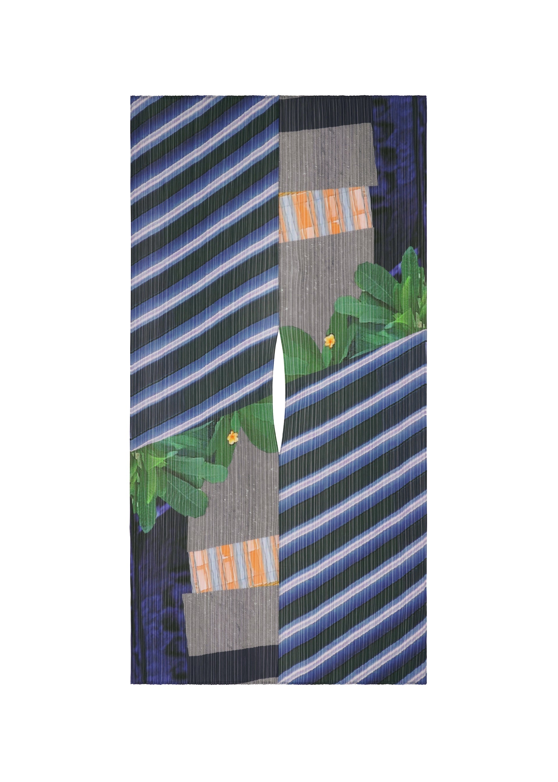 A product shot of the PLEATS PLEASE ISSEY MIYAKE CITY COLLAGE MADAME T accessories in grey x navy (09).
