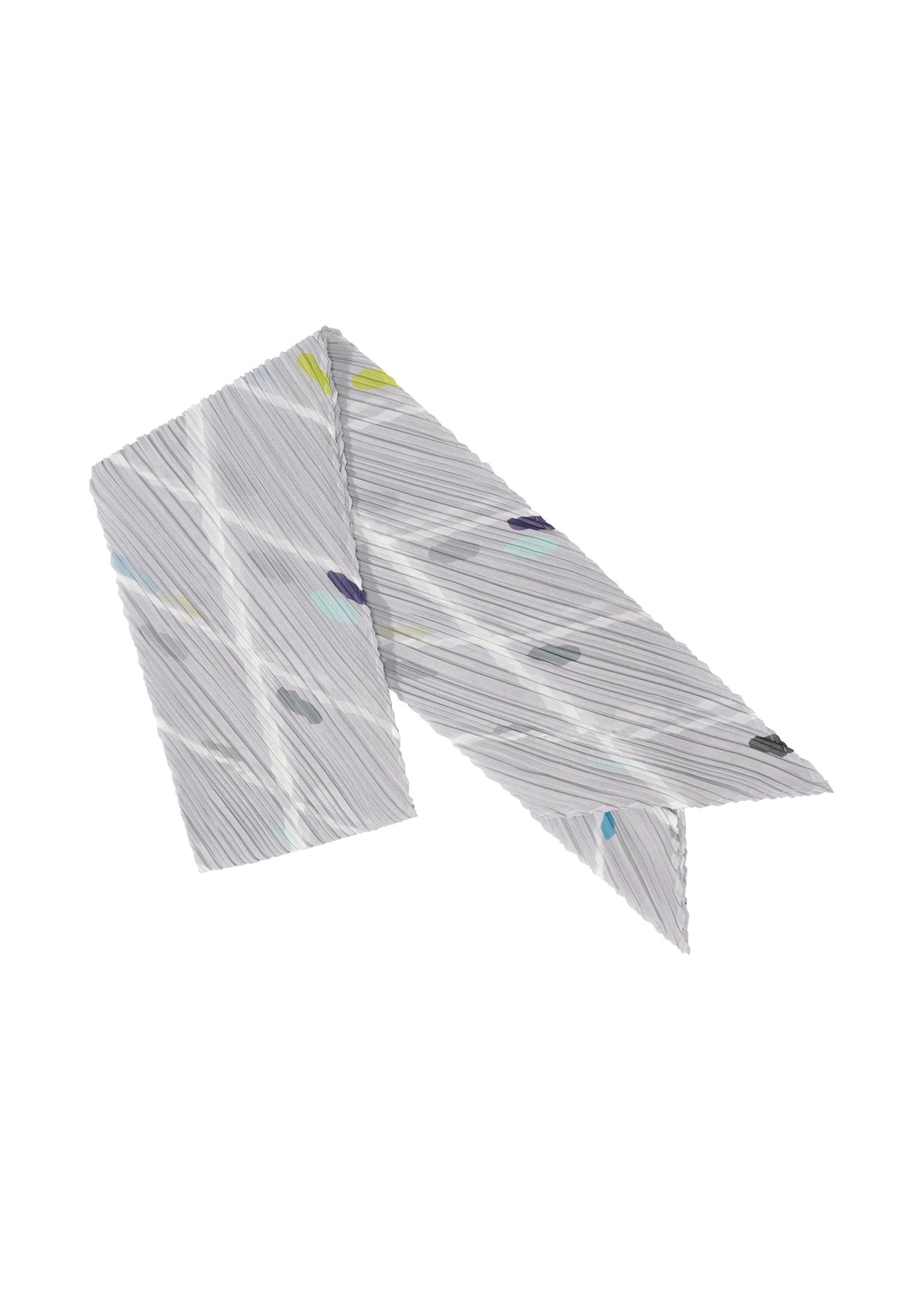 A product shot of the PLEATS PLEASE ISSEY MIYAKE CROSSING DOTS SCARF stole in light grey (10).