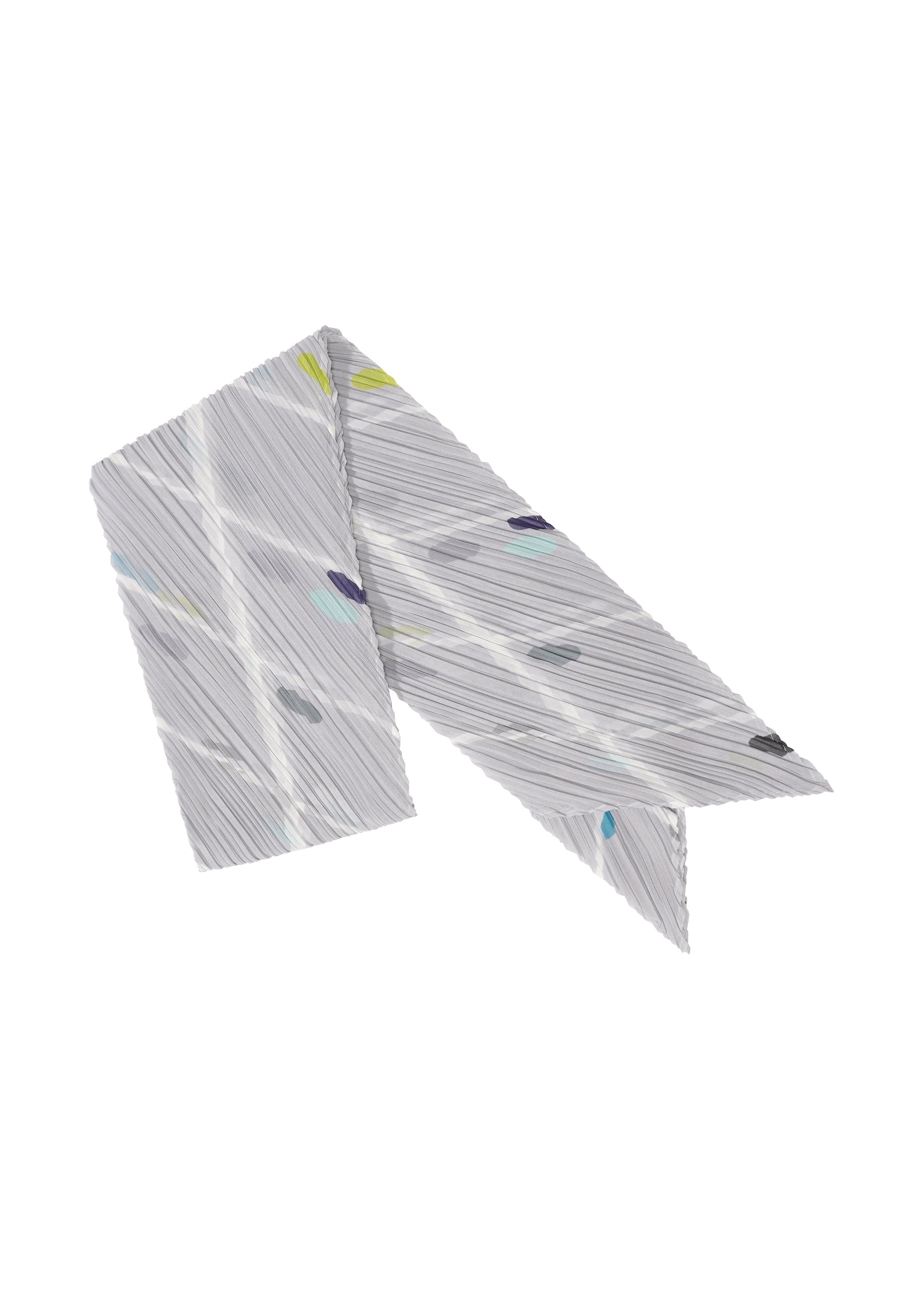 A product shot of the PLEATS PLEASE ISSEY MIYAKE CROSSING DOTS SCARF stole in light grey (10).