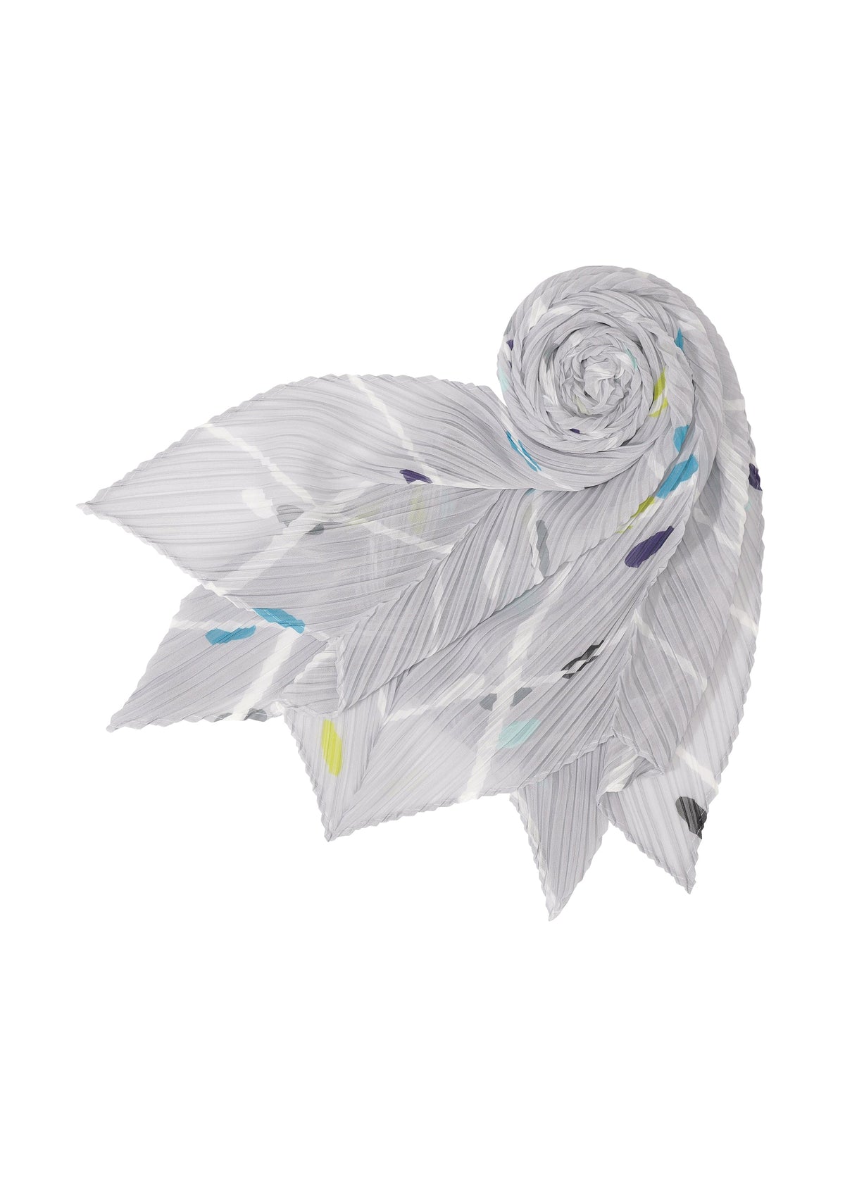A detail shot of the PLEATS PLEASE ISSEY MIYAKE CROSSING DOTS SCARF stole.