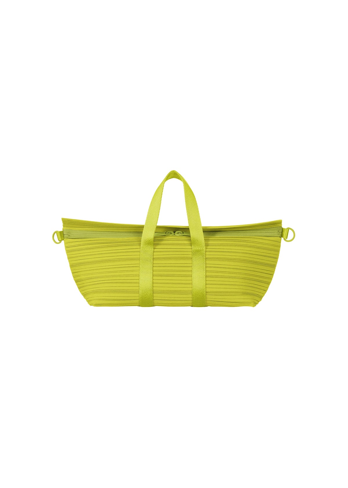 A product shot of the PLEATS PLEASE ISSEY MIYAKE PLEATS BOSTON BAG bag in yellow green.