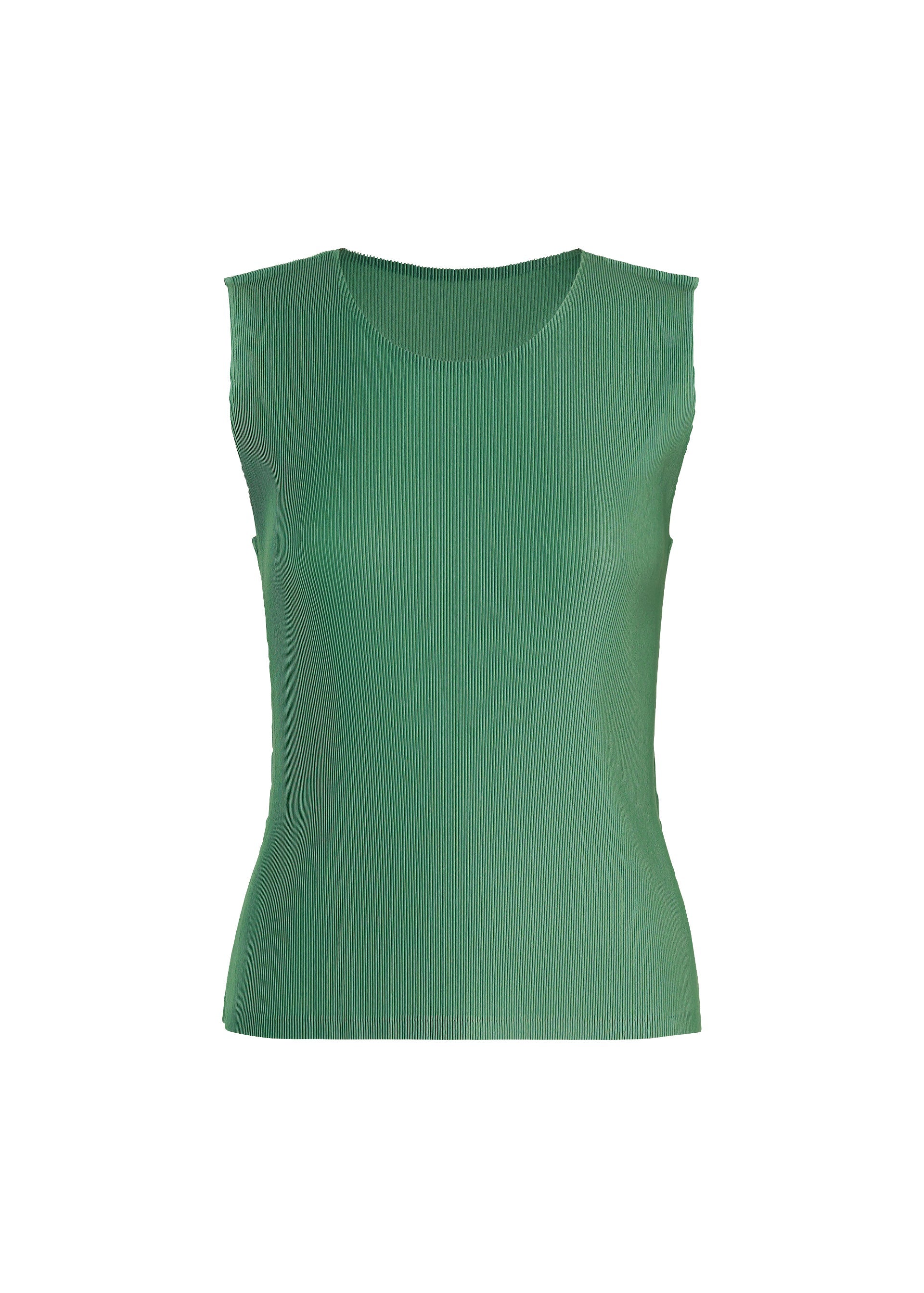 A product shot of the PLEATS PLEASE ISSEY MIYAKE MIST AUGUST top in grayish green.
