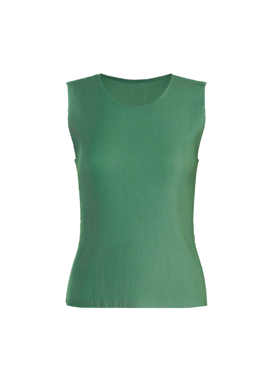 A product shot of the PLEATS PLEASE ISSEY MIYAKE MIST AUGUST top in grayish green.